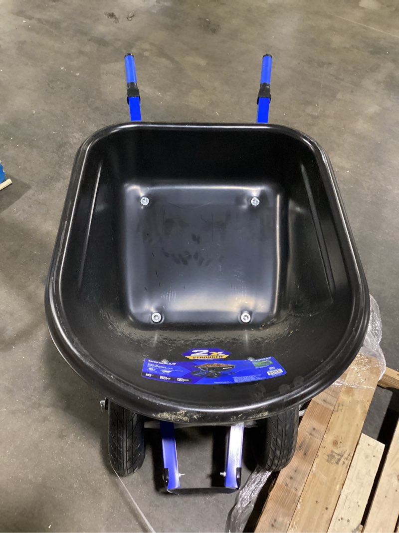 Condition photo showing As Is for (possibly used)kobalt 7-cu ft 2 wheel high-density poly push wheelbarrow
