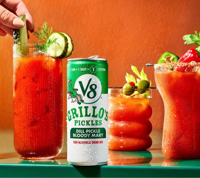 (( BEST BY/NOV/18/2025))V8 Grillo's Pickles Dill Pickle Bloody Mary Mix, 8 fl oz Can (24 Pack)