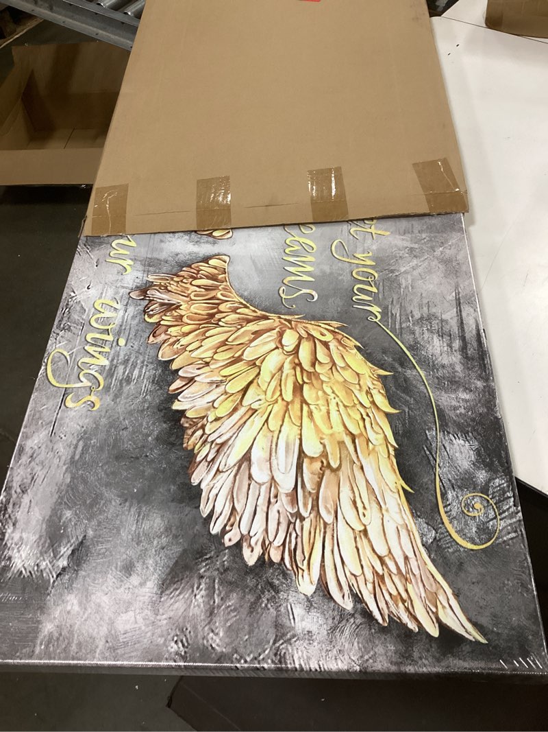 Condition photo showing New/Like New for Angel Wings Canvas Wall Art Contemporary Art Painting Canvas Prints Wall Decor Contemporary Gold and Grey Artwork Framed Gallery Wrapped Ready to Hang 20x40inch