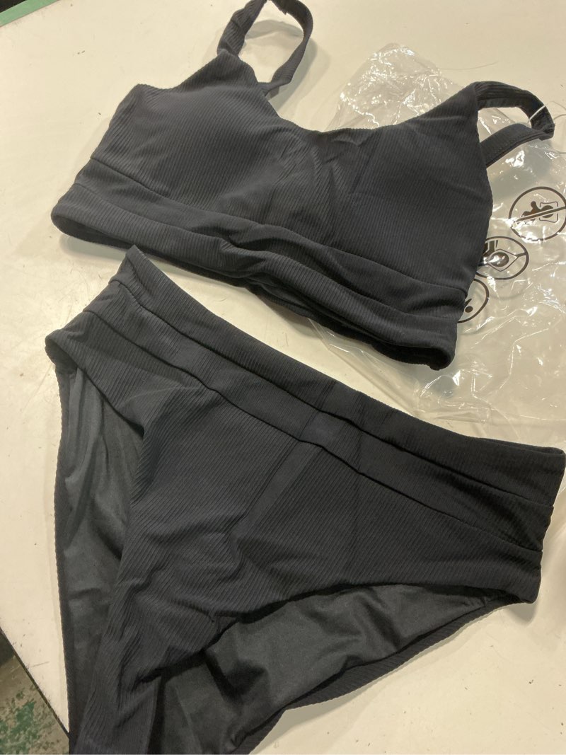 Condition photo showing Good Condition for anrabess bikini sets for women summer 2026 high waisted 2 piece bathing suit tummy control swimsuit color block swimwear black medium