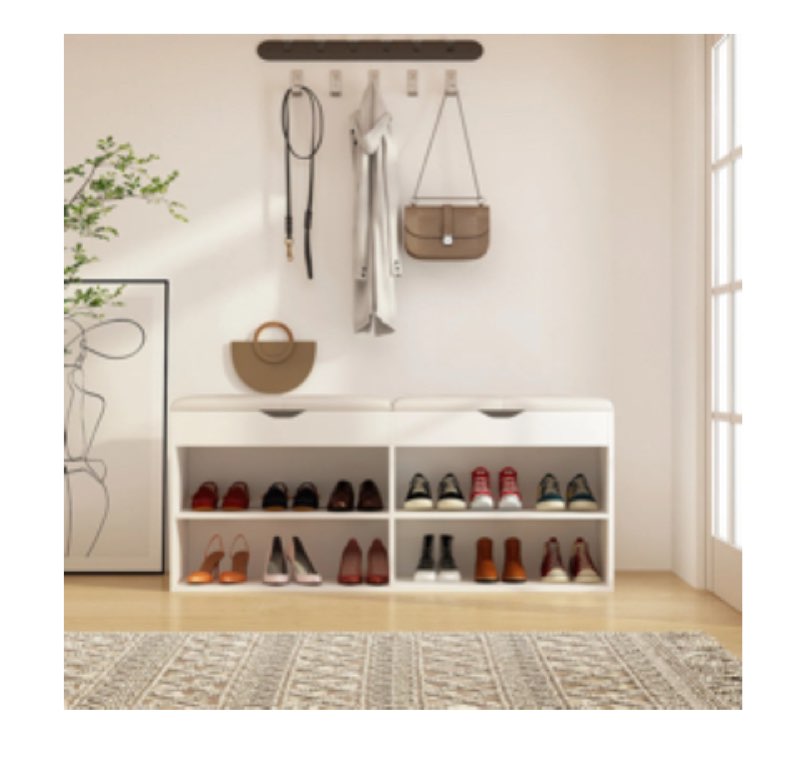 Cathina 47" Storage Bench with Padded Seat and Hidden Compartment, Shoe Rack Organizer for Entryway or Mudroom