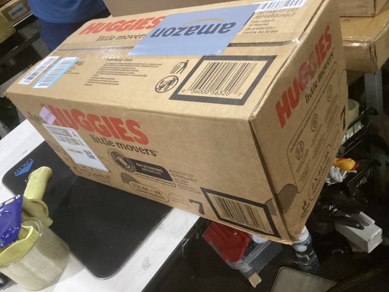 Condition photo showing New/Like New for huggies size 7 diapers, little movers baby diapers, size 7 (41+ lbs), 88 count (2 packs of 44), packaging may vary size 7 88