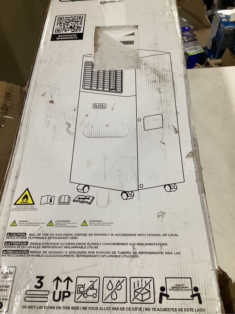 Condition photo showing Good Condition for black+decker portable air conditioner, 8,500 btu for rooms up to 350 sq. ft., portable ac with full function remote control & window kit, bpact05sm, white