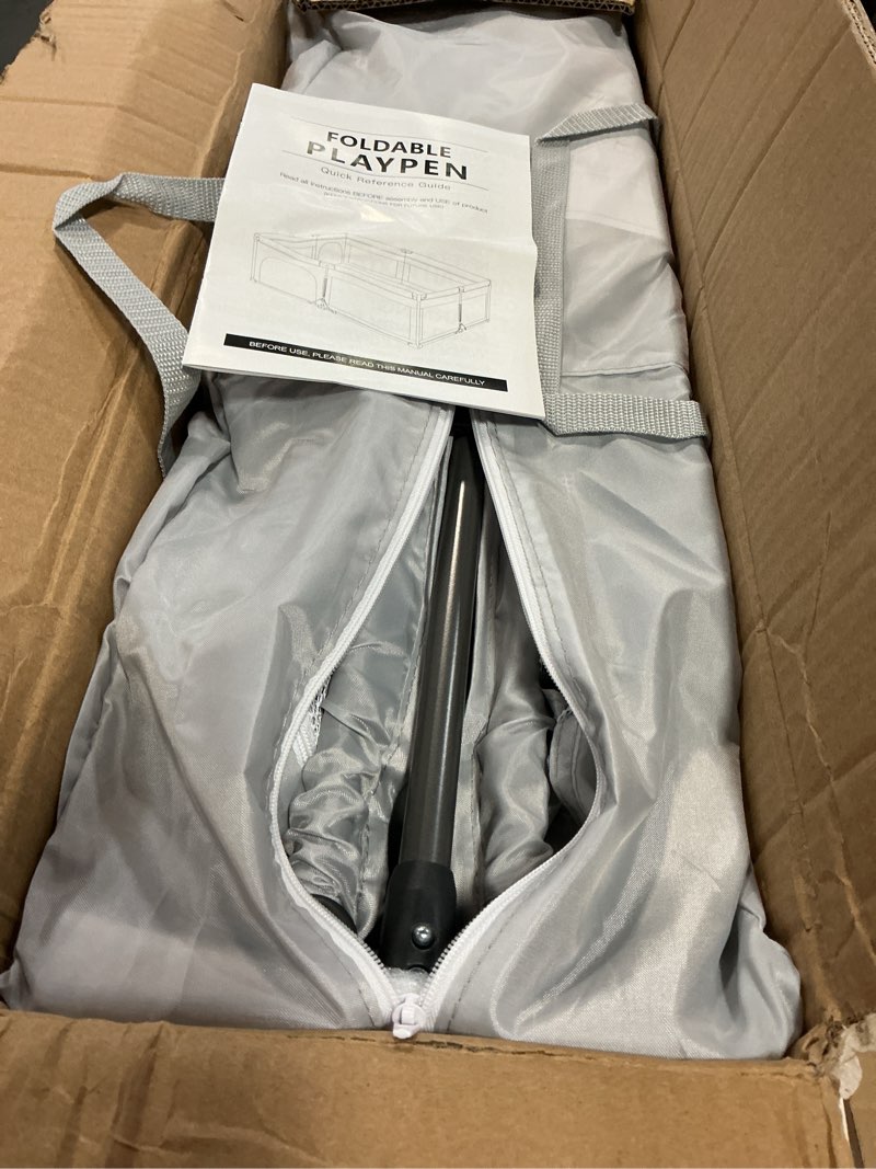 Condition photo showing Good Condition for OCATO Baby Playpen: Foldable Playpen for Babies and Toddlers Large Play Pen Portable Playpen Fence Indoor Outdoor Kids Safety Area Travel Play Yard with 1 Storage Bags 4 Handlers 50 Balls (50" × 50") Light Grey 50"×50"