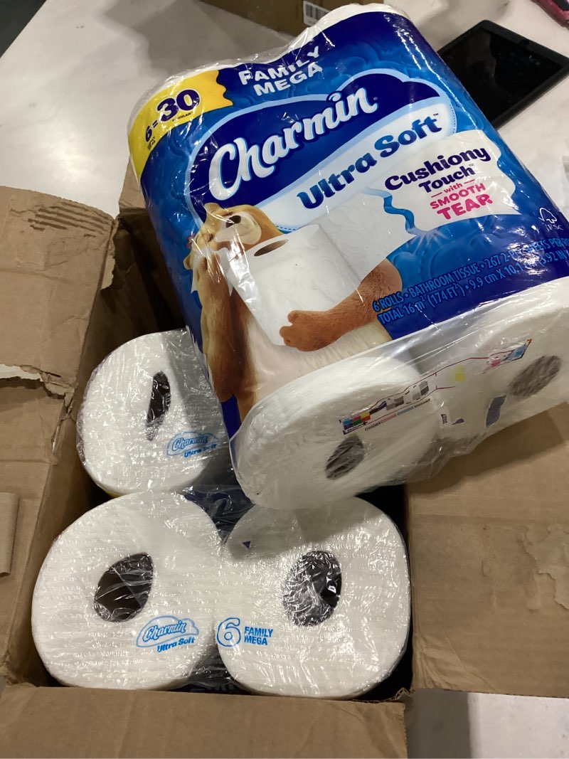 Condition photo showing Good Condition for charmin ultra soft cushiony touch toilet paper, 18 family mega xl = 126 regular rolls, 2-ply, white family mega xl 18 rolls (364 sheets)