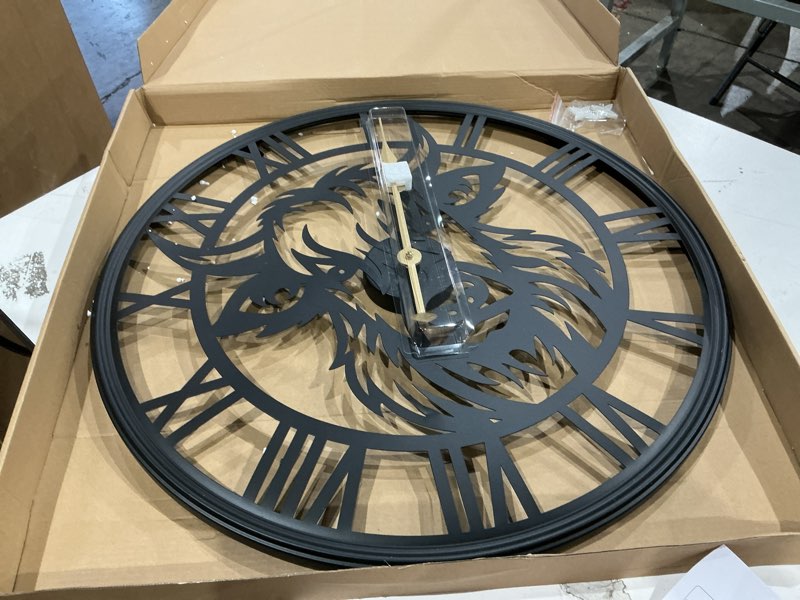 Condition photo showing Good Condition for 24inch wall clock,large wall clocks battery operated,farmhouse black metal non-ticking,wall clocks for living room decor,bedroom,kitchen(highland bull wall clock, 24 inch) bull wall clock 24 inch