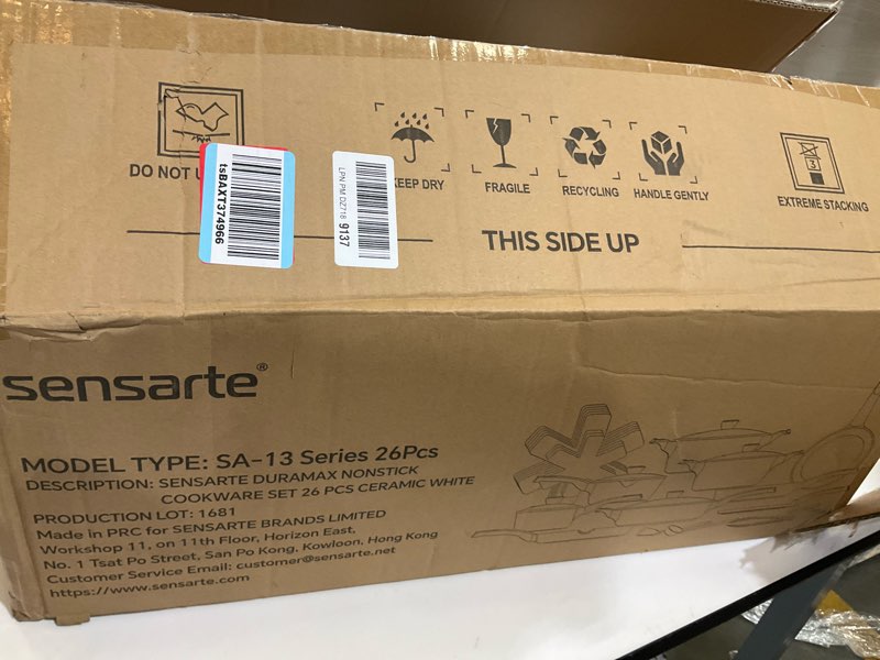 Condition photo showing Good Condition for sensarte ceramic cookware sets, pots and pans set non stick, non toxic healthy induction cookware, 26 pcs nonstick kitchen cooking set, w/frying pans set, saucepans set ceramic white