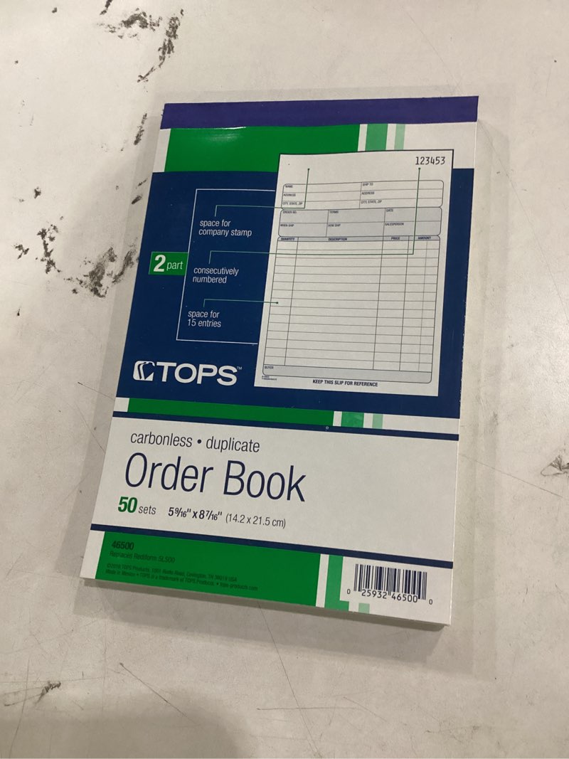 Condition photo showing Good Condition for tops sales order book, 5-9/16 x 7-15/16, two-part carbonless, 50 sets/book