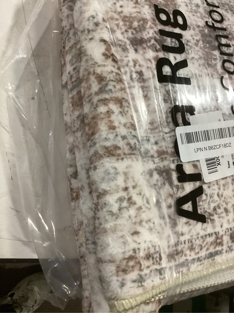 Condition photo showing Good Condition for Uphome Boho Bathroom Rugs, Distressed Farmhouse Khaki Bath Mat, Comfy Velvet Small Bath Rugs Non Slip Washable, Vintage Oriental Toilet Rug for Sink Shower Vanity, 20x32 inch Khaki/Red Brown 20 x 32 inch (Rectangular)