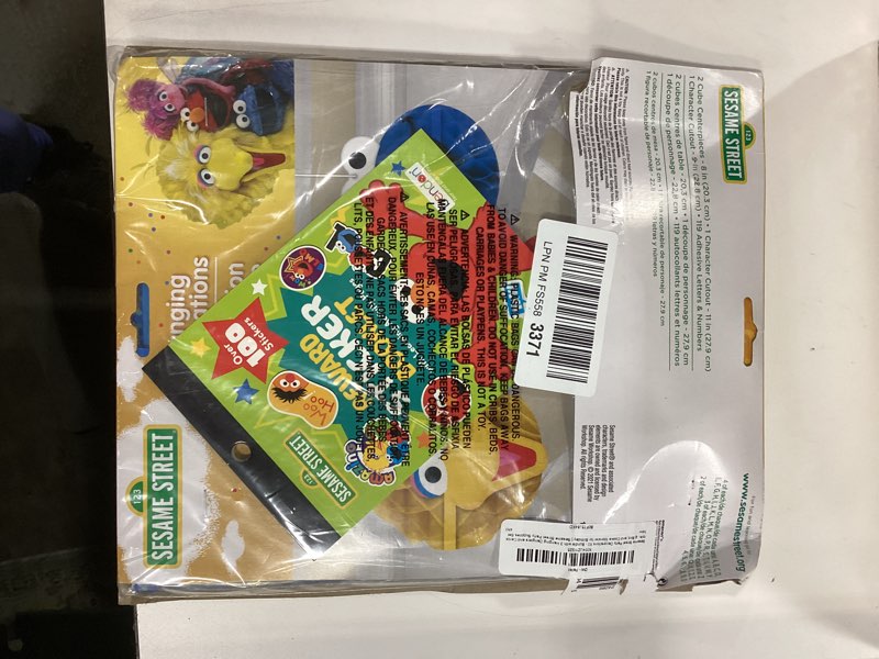 Condition photo showing Good Condition for Sesame Street Party Decorations Kit - Bundle with 3 Hanging Danglers and Centerpieces Featuring Elmo, Big Bird, and Cookie Monster for Birthday | Sesame Street Party Supplies Set