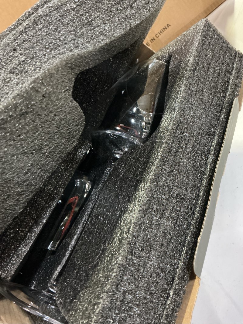 Condition photo showing Good Condition for slanted red/white wine glasses, crystal, large, hand-blown set of 4 modern long stem wine glasses, premium clear glass with unique concave base, gift packaging for christmas birthday 18 oz
