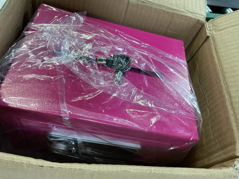 Condition photo showing New/Like New for Mini Personal Electronic Safe Box - Small Security Box with Digital Keypad & Manual Override Keys, 0.2 Cubic Feet Steel Deposit Box for Kids, Home, Office, Hotel, Jewelry & Cash (Light Pink) Fuschia