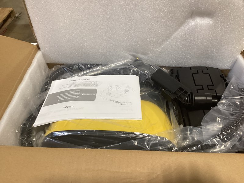 Condition photo showing New/Like New for steam cleaner, steam cleaner for home, handheld steamer for cleaning with 21 accessories, 248 °f high temperature, suitable for grout, floor. sofas, upholstery, yellow