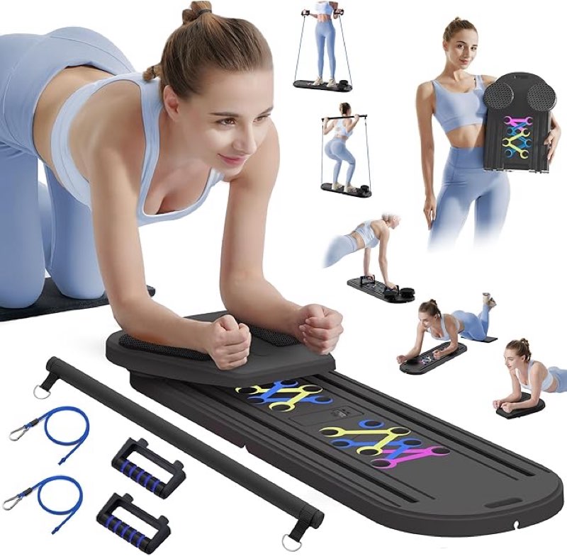 Pilates Board for Home Workout, Multifunctional Pilates Reformer Set for Core Strength, Balance Training, Squats, Planks, Push-Ups, Portable Fitness Equipment for All Levels