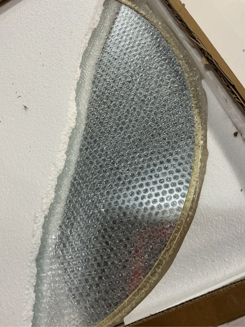 Condition photo showing Good Condition for bathroom mirror for wall, 24 inch round mirror, matte gold metal framed circle vanity mirror for bathroom bedroom living room entryway, anti-rust, tempered glass, hanging or leaning round 24"l x 24"w matte gold