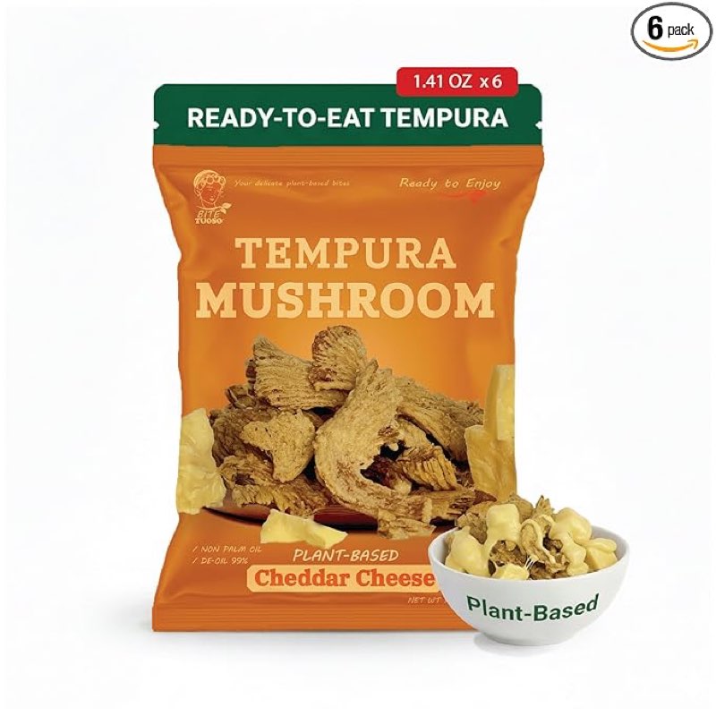 (Best If Used By:11/Jan/2026)BITETUOSO Premium Tempura Oyster Mushroom Chips, Ready to Eat Plant-Based Vegan Snack, Gourmet Chedd
