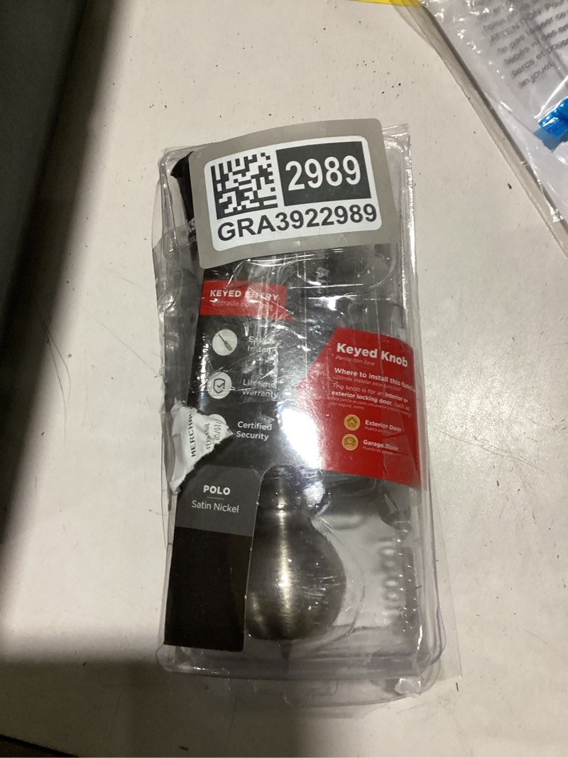 Condition photo showing As Is for kwikset polo satin nickel entry door knob 1-3/4 in.