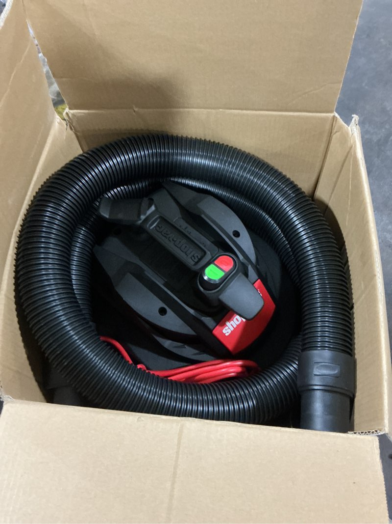 Condition photo showing As Is for shop-vac 12-gallon 6 hp corded wet/dry shop vacuum with accessories included