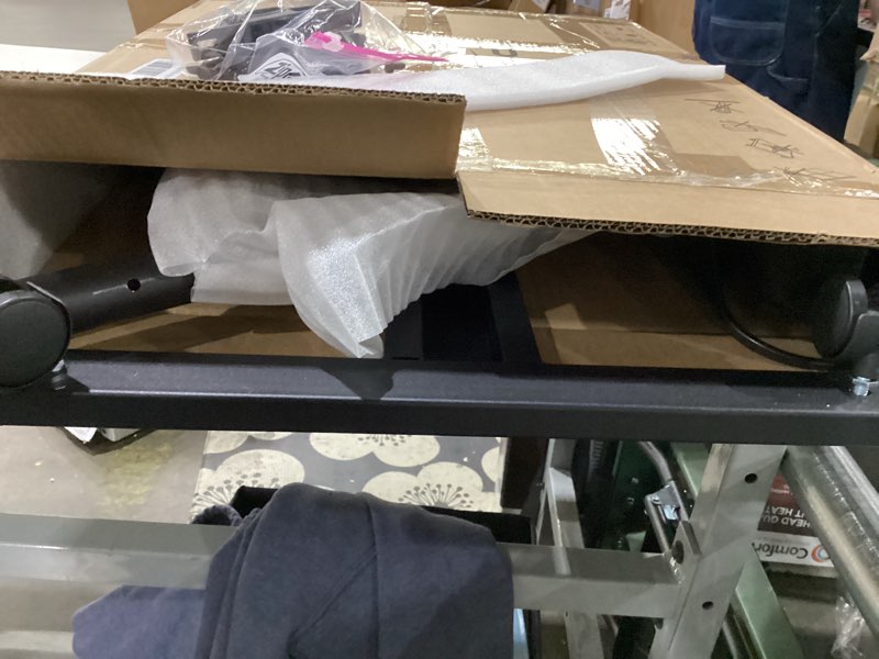 Condition photo showing As Is for Panta Height Adjustable Rolling Laptop Stand, Overbed Table with 2 Tilting Desktops, Mobile Laptop Table for Couch with Cup Holder, Mobile Computer Workstation for Office, Home and Hospital Black