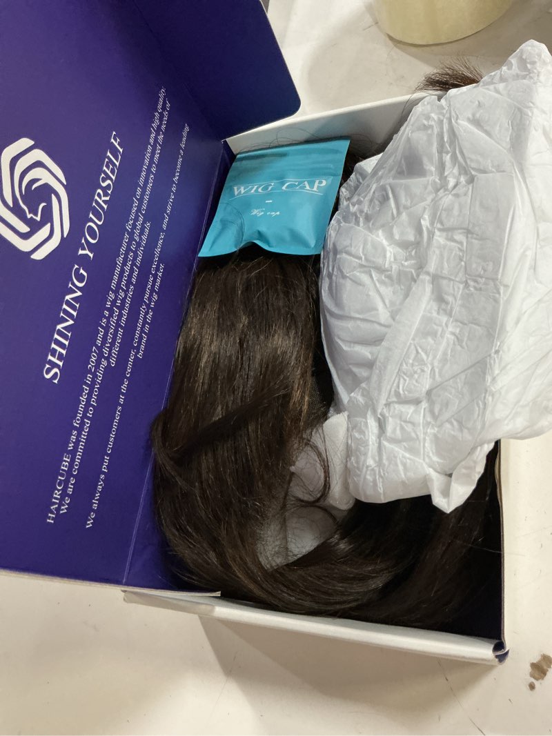 Condition photo showing Good Condition for haircube 13x6 hd lace front wig synthetic 22 inch dark brown highlight long wave layered glueless wig for women, natural look daily wear