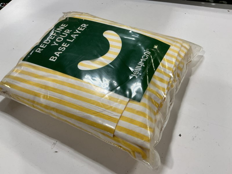 Condition photo showing As Is for jellymoni 100% natural cotton 3pcs striped duvet cover sets,yellow with white stripes pattern printed comforter cover,with zipper closure & corner ties(king size) 0905 king(104"×90")