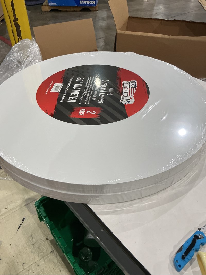 Condition photo showing Good Condition for u.s. art supply 30 inch diameter round gallery depth 1-1/2" profile stretched canvas 2-pack - acrylic gesso triple primed 12-ounce 100% cotton acid-free back stapled pouring art