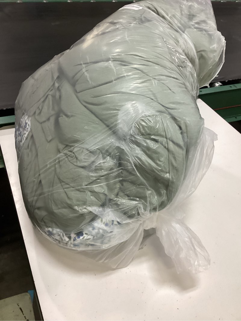 Condition photo showing As Is for bloomhaven queen comforter set - 7 pieces ruffle sage green bedding sets, shabby chic farmhouse bed in a bag queen with ruffle comforter, floral sheets, pillowcases & shams sage leaf queen