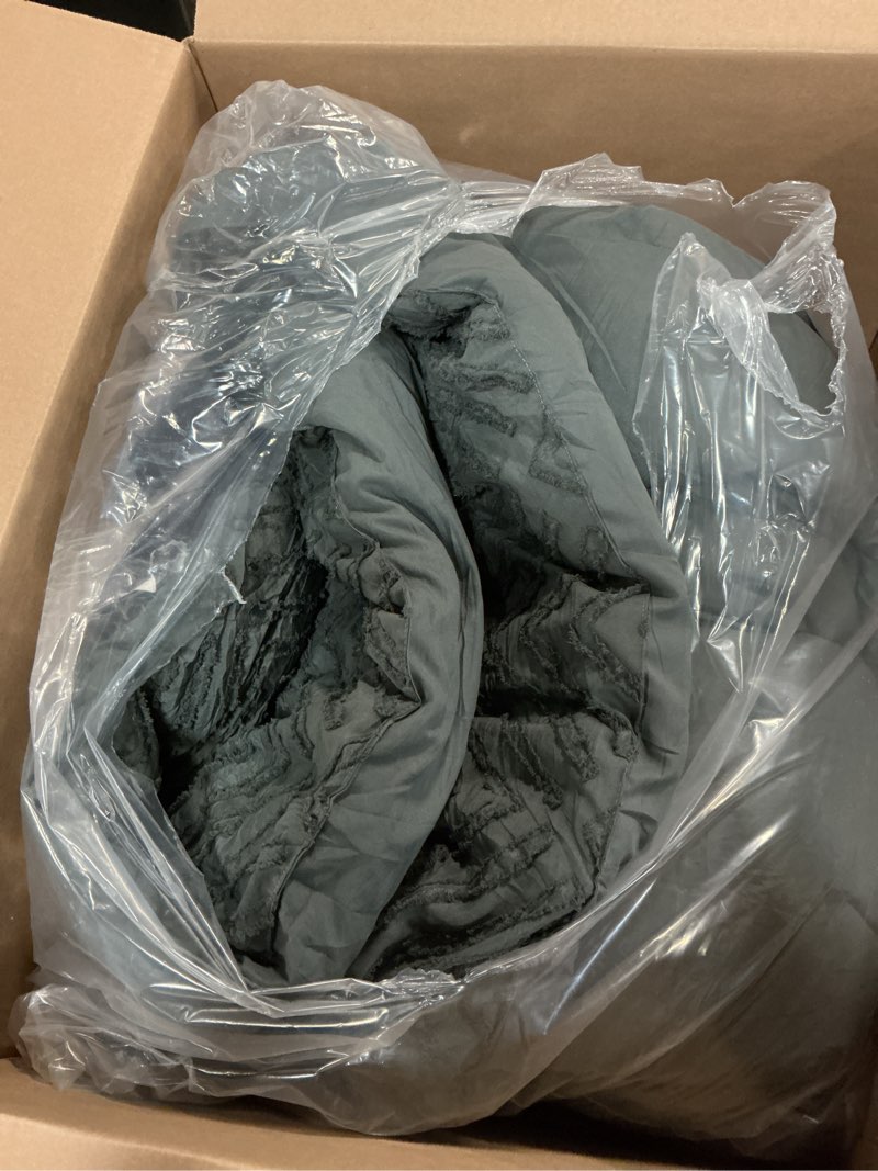 Condition photo showing Good Condition for andency dark grey california king comforter set, 3 pieces gray boho bedding set & collections, farmhouse tufted fluffy bed set for california king bed (1 comforter 104x96in, 2 pillowcases) 13 - dark grey california king (104"x96")
