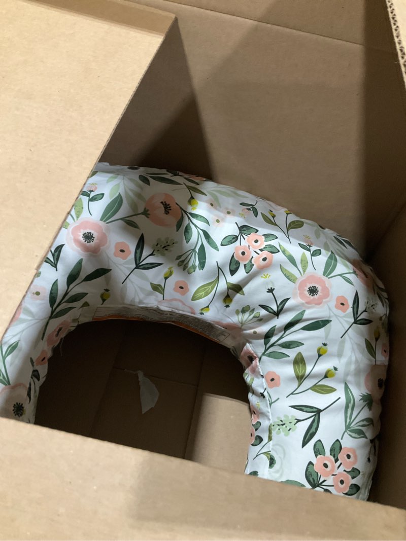 Condition photo showing Good Condition for boppy nursing pillow - firm, ergonomic u-shaped bottle and breastfeeding pillow with high lift for comfort and support, spacious surface - pink garden flowers new nursing pillow pink garden flowers