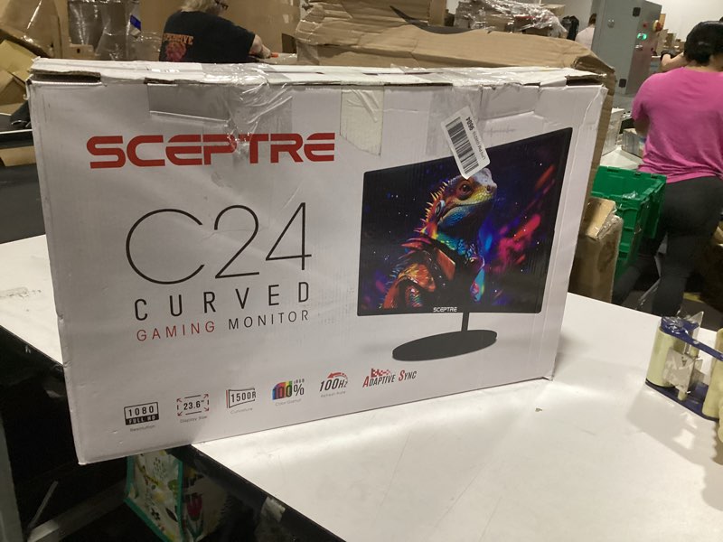 Condition photo showing As Is for screen display damaged sceptre curved 24-inch gaming monitor 1080p r1500 98% srgb hdmi x2 vga build-in speakers, vesa wall mount machine black (c248w-1920rn series) 24" curved gaming