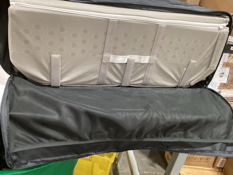 Condition photo showing As Is for uppababy remi playard | deluxe 3-in-1 portable playard, bedside bassinet + travel crib| mesh bassinet, mattress, organic cotton mattress cover + storage bag included | charlie (sand mélange)