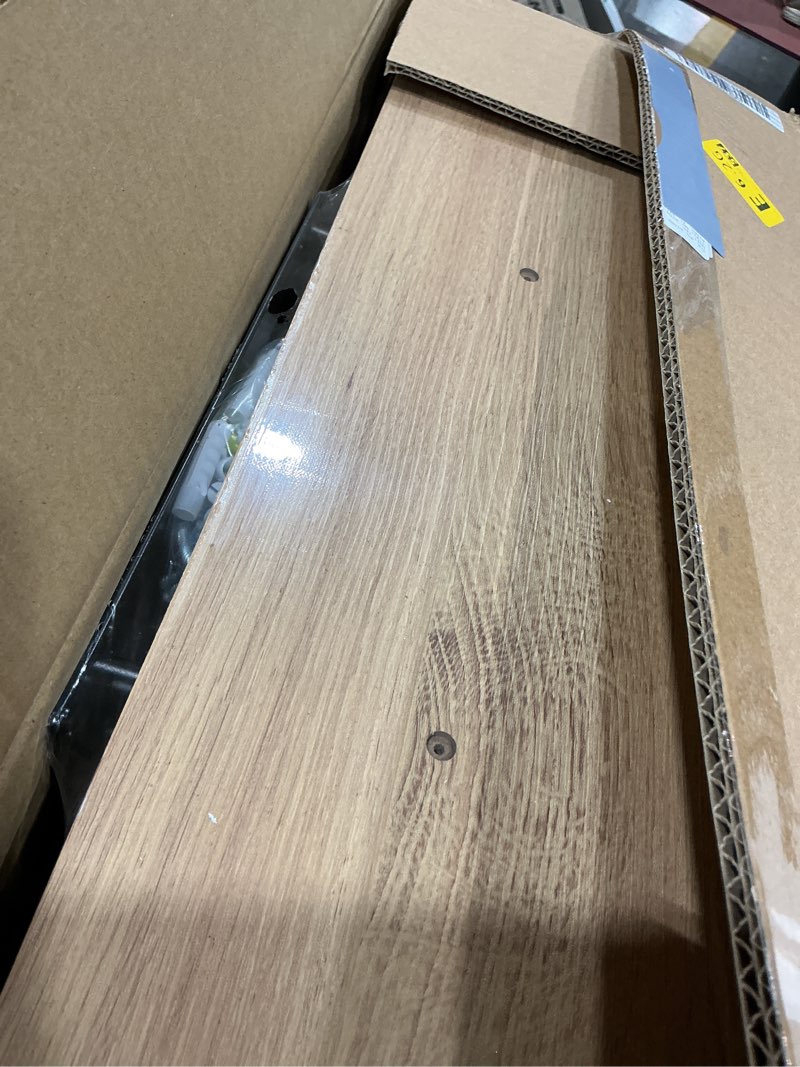 Condition photo showing As Is for oak floating shelves for wall?24in wall mounted display ledge shelves perfect for bedroom, bathroom, living room and kitchen decoration storage (oak, set of 2) oak 24 inch