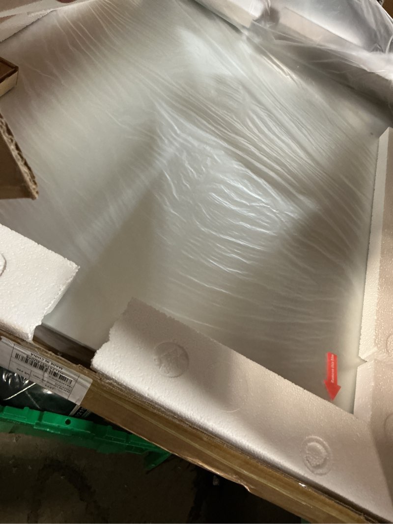 Condition photo showing Good Condition for 24x28 inch silver bathroom mirror, brushed metal framed silver vanity mirror for wall, shatterproof, anti- rust, horizontally or vertically mounted 28"l x 24"w silver