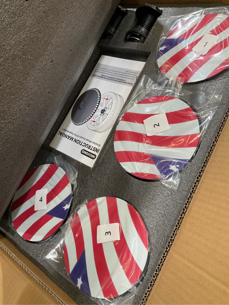 Condition photo showing Good Condition for 4pcs wheel cover 19 inch for tesla model y 2021 2022 2023 2024 2025 2026 hubcaps rim protector replacement abs material aerodynamics tesla model y accessories (flag wave)