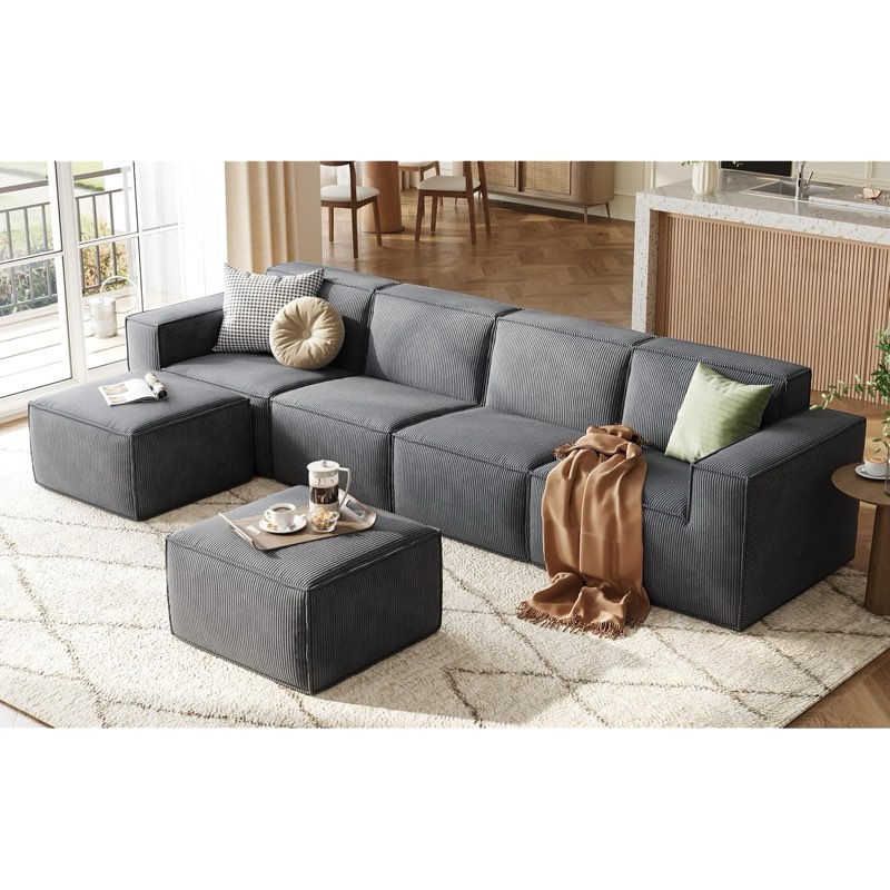 (Incomplete, only  1 box )LINSY HOME Modular Sectional Sofa, 134\" Boneless Couch U Shaped 4-Seat Sofa with 2 Movable Ottomans,