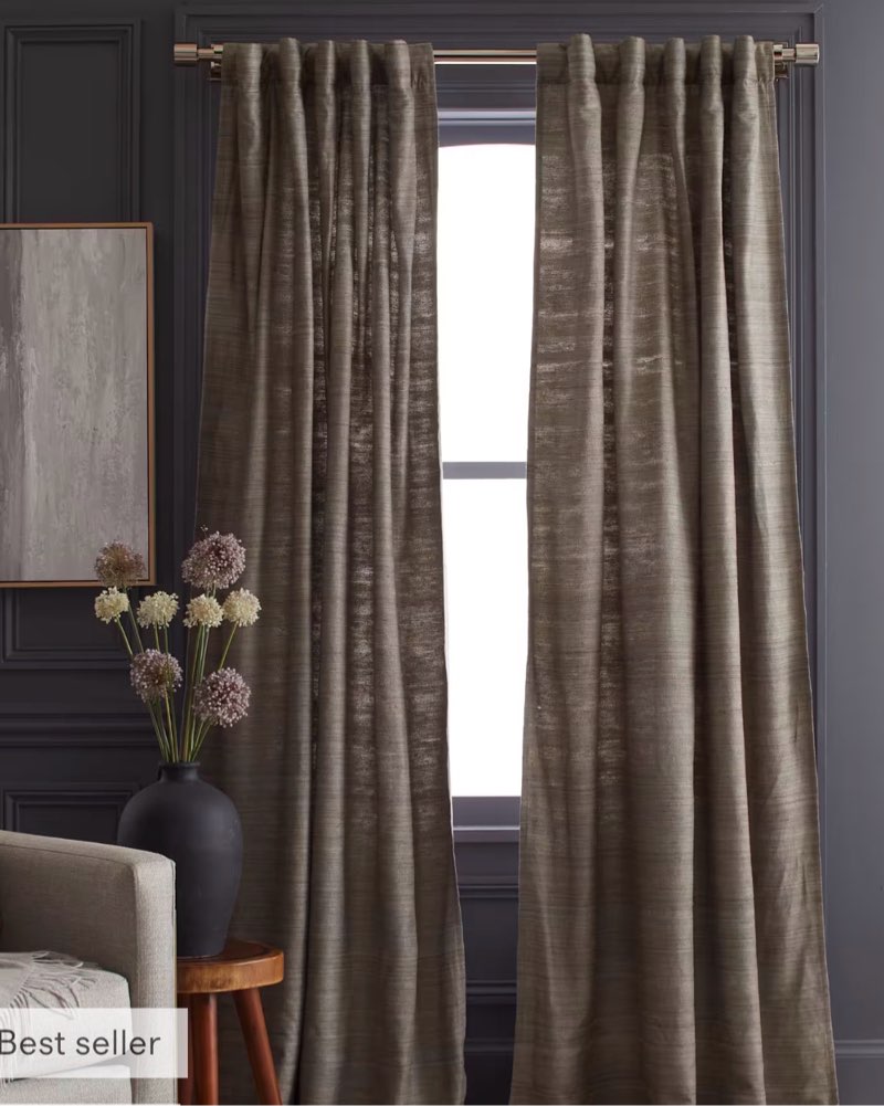raw silk curtain - single panel, grey 48x84”