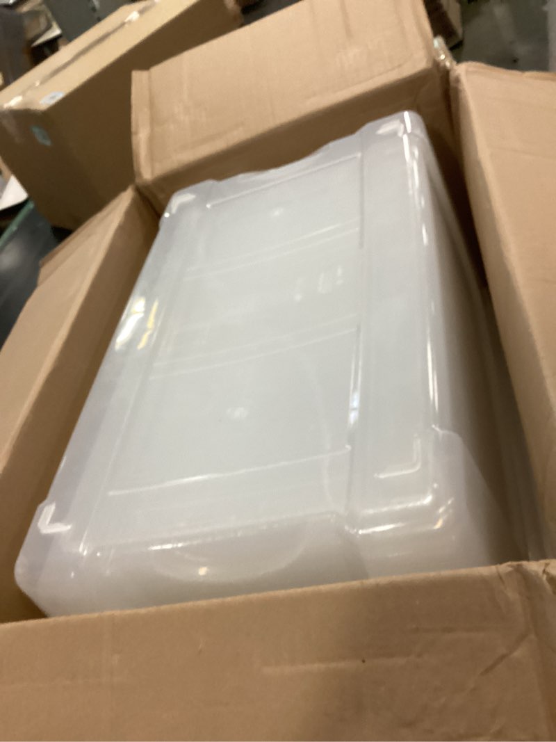 Condition photo showing Good Condition for IRIS USA 72 Qt Stackable Plastic Storage Bins with Lids, 4 Pack - BPA-Free, Made in USA - See-Through Organizing Solution, Latches, Durable Nestable Containers, Secure Pull Handle - Clear Clear 72 Qt 4 Pack