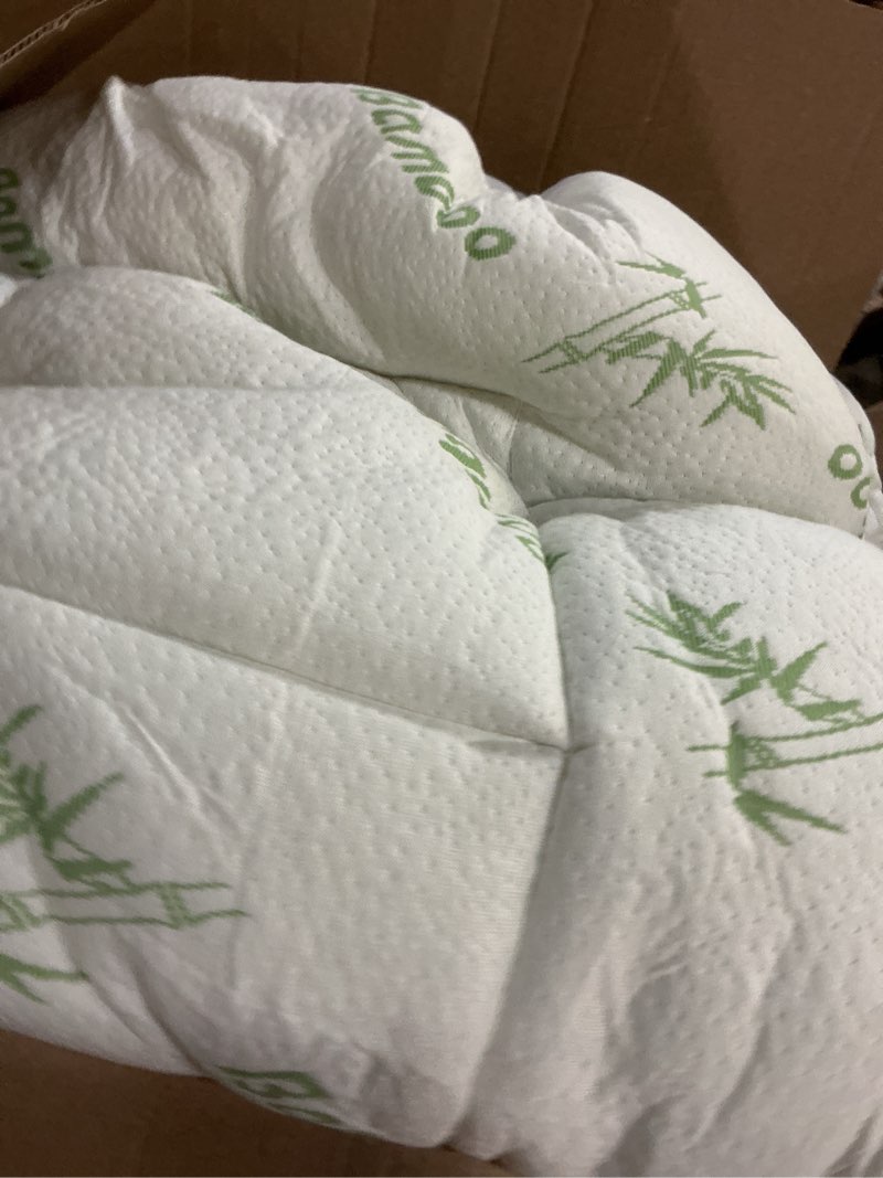 Condition photo showing As Is for Ultra Soft King Size Mattress Topper - Viscose Made from Bamboo Pillow Top Mattress Pad for Back Pain Relief - Naturally Cooling for Hot Sleepers, Green Green King