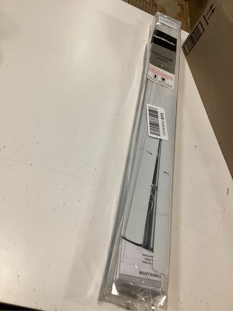 Condition photo showing As Is for cordless 1" mini blinds suitable for 24" w x 64" h windows darkening waterproof aluminum heat resistant horizontal window blinds & shades hidden install for bedroom,kitchen,bathroom white 24"w x 64"h