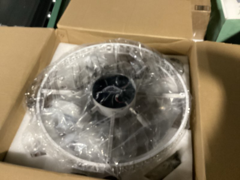 Condition photo showing New/Like New for vintage empire crystal chandelier fan with 64 bead strands, 7 blades invisible fan, remote/app controlled ceiling fan for living room, bedroom, dining hall (white gold, 20'' rustic style) white-rubbed gold 20 inch, crystal