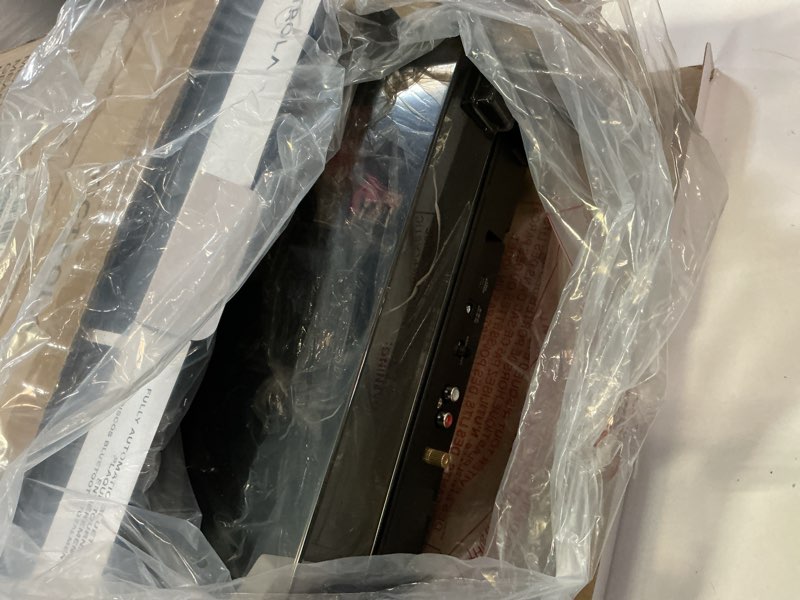 Condition photo showing As Is for Victrola Automatic – Fully Automatic Bluetooth Turntable – Audio Technica ATN3600L Cartridge, 2-Speed Vinyl Record Player, Aluminum Platter, Switchable Preamp, Repeat Mode, Dust Cover (Black) Black Contemporary