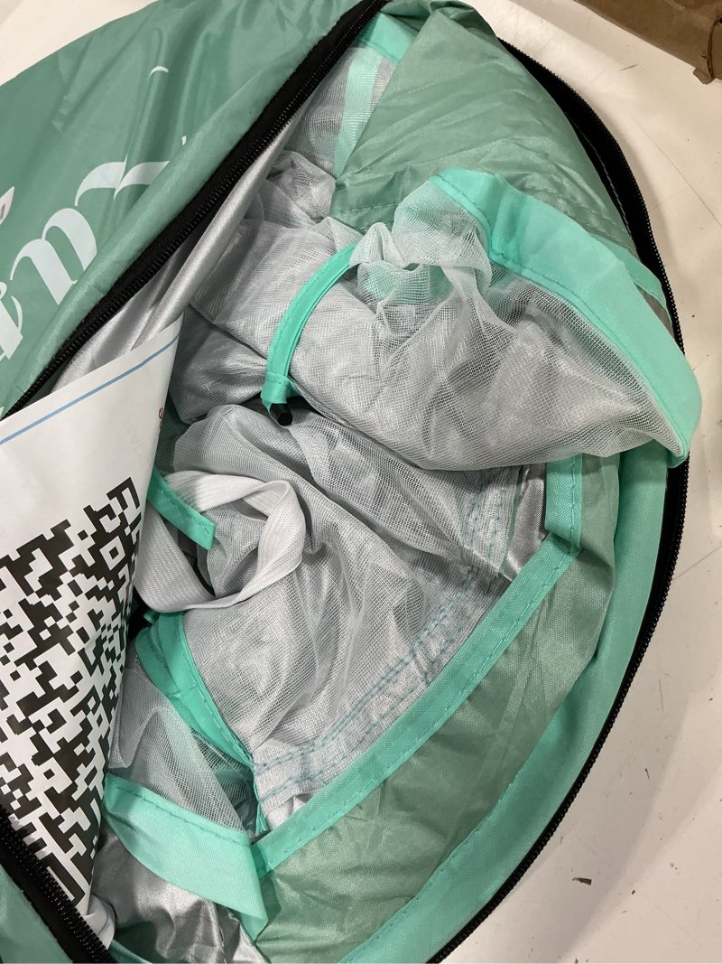 Condition photo showing As Is for baby beach tent,large pop up beach tent sun shade for beach,portable baby travel tent with mosquito net,indoor baby play tent,upf 50+ uv protection sun shelters for infants green