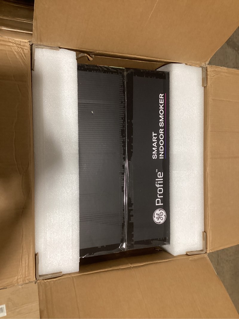 Condition photo showing Good Condition for ge profileâ„¢ smart indoor pellet smoker, with active smoke filtration, 5 smoke control settings, wifi connected, electric, countertop bbq appliance, black