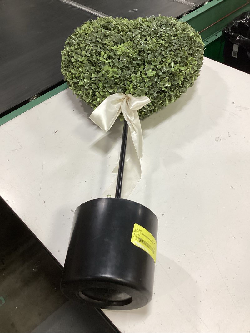 Condition photo showing Good Condition for 30 inch heart shaped boxwood topiary outdoor - 2.5 ft artificial potted plant for front porch, uv resistant faux greenery tree with pot for valentine’s day decor, realistic & weighted base (a)