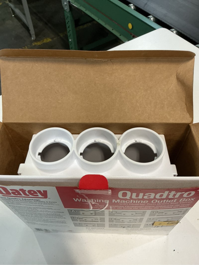 Condition photo showing As Is for quadtro 2 in. copper sweat connection washing machine outlet box with 1/4 turn brass screw-on ball valves