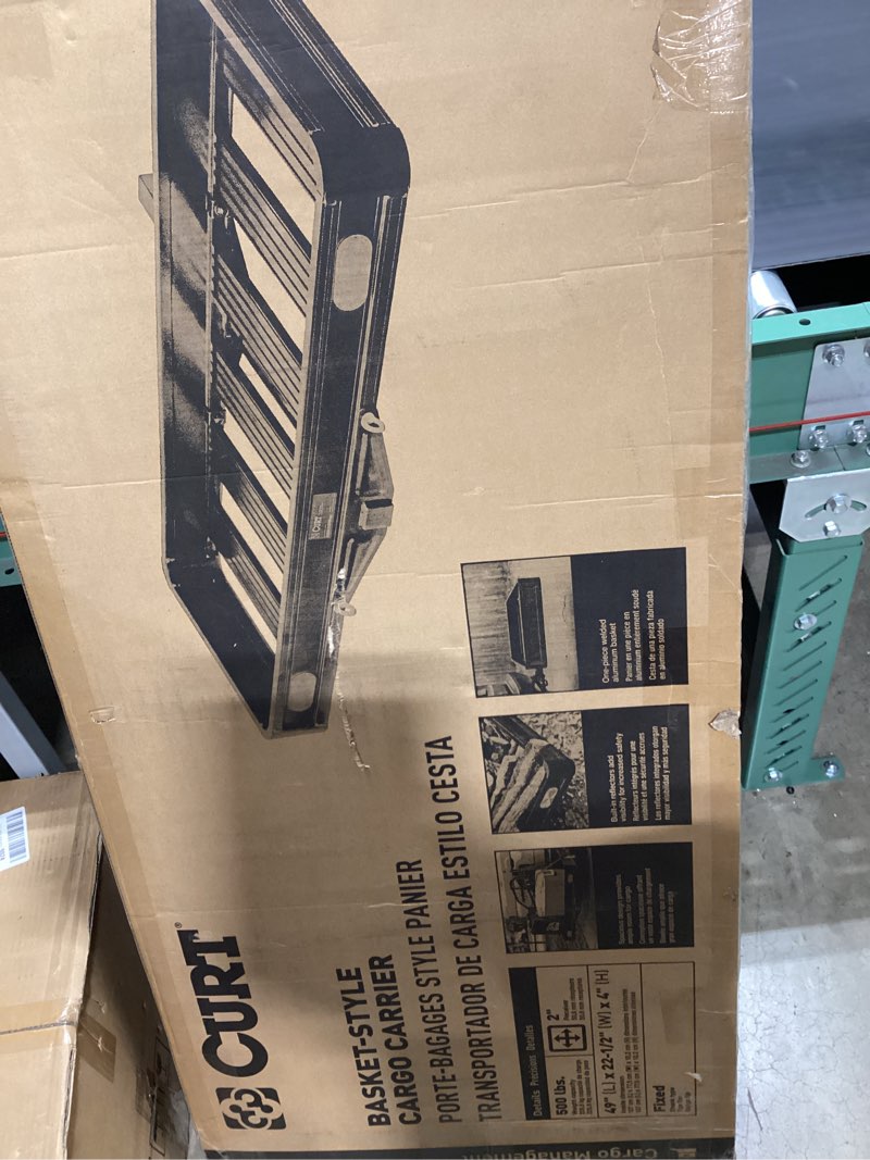 Condition photo showing Good Condition for curt 18113 49 x 22-1/2-inch black aluminum hitch cargo carrier, 500 lbs capacity, 2-in fixed shank