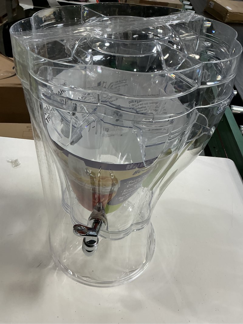 Condition photo showing As Is for buddeez 3.5 gallon break-resistant tritan beverage dispenser with removable ice-cone and party top lid that holds cups  sweeteners  garnishes and more