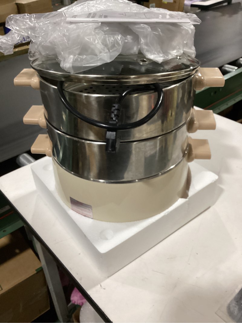 Condition photo showing As Is for joydeem electric food steamer for cooking, 2-tier stainless steel vegetable & food steamers, 15l/15.9 qt large capacity, jd-dzg15b