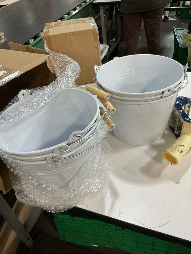 Condition photo showing Good Condition for Zopeal 6 Pcs Large Metal Bucket Beer Bucket Galvanized Steel Pail with Handle for Gifts Basket Ice Candy Party(9 x 7 x 7 Inch,Silver) 9 x 7 x 7 Inch Silver
