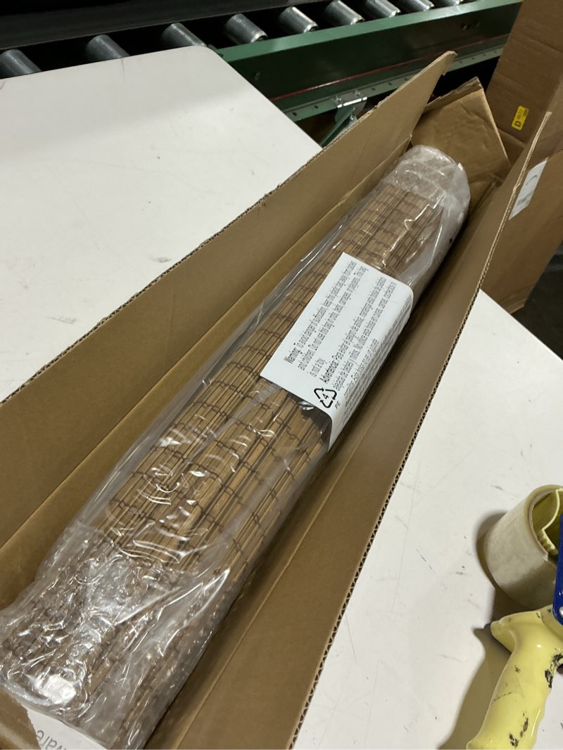 Condition photo showing New/Like New for lazblinds cordless bamboo roman shades, privacy blinds for interior windows, room darkening roll up bamboo blinds for home & patio, 29.5" w x 64" h, highfield teak pricacy - highfield teak 29 1/2" w x 64" h